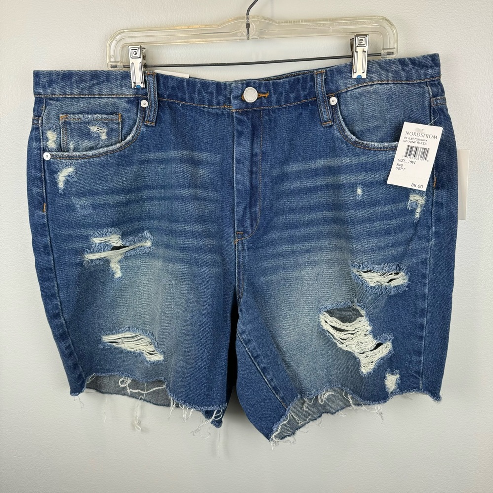 Blank NYC Jean Shorts 18W High Rise Distressed Denim Cotton NEW